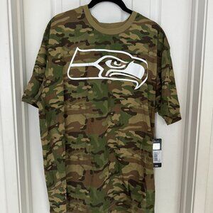 NWT, '47 Seattle Seahawks Shirt Green Camo NFL Short Sleeve Crew Neck, Size 2XL